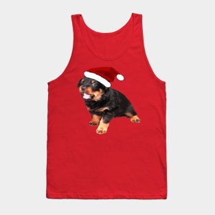 Cute Rottweiler Puppy Wearing Cartoon Santa Hat Tank Top